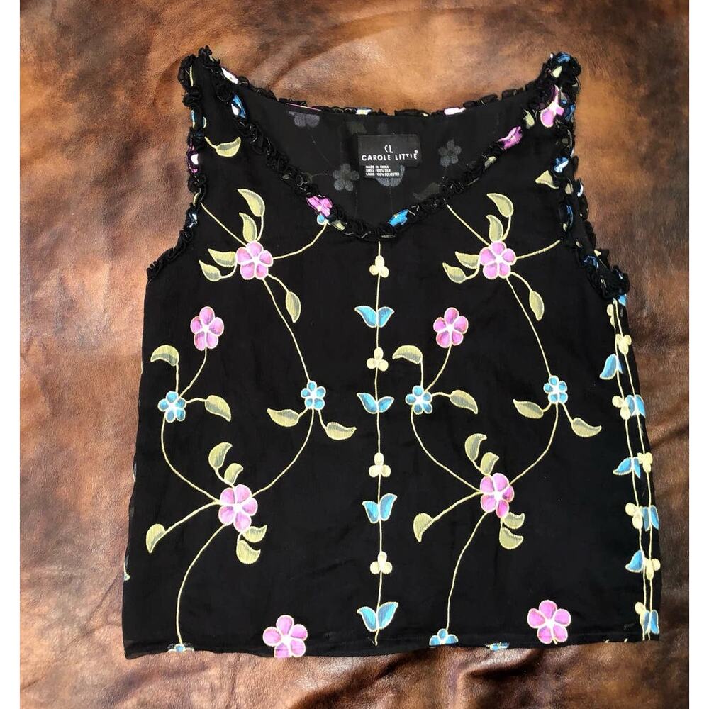 Carole Little 100% Silk Tank Top Floral Size 4 Floral